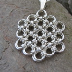 Pendant – Chain Maille – Sterling Silver – Large Japanese Bamboo Flower Style