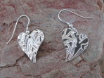 Earrings – Fine Silver – Offset Heart with Pattern